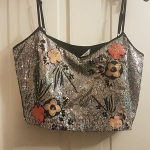 Misses silver sequence crop top.